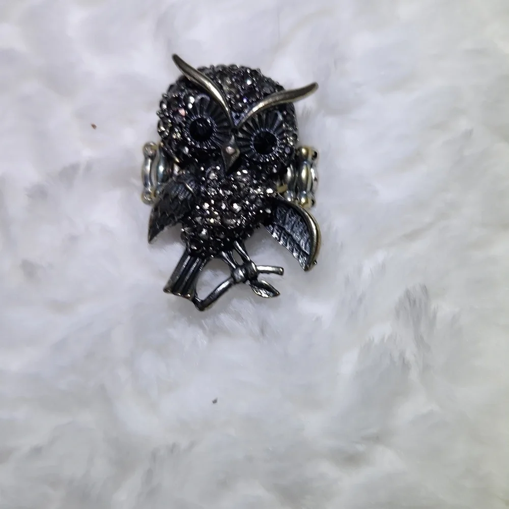Crystal Owl Ring With Antique Finish- Nature Inspired Boho Art Jewelry Ring